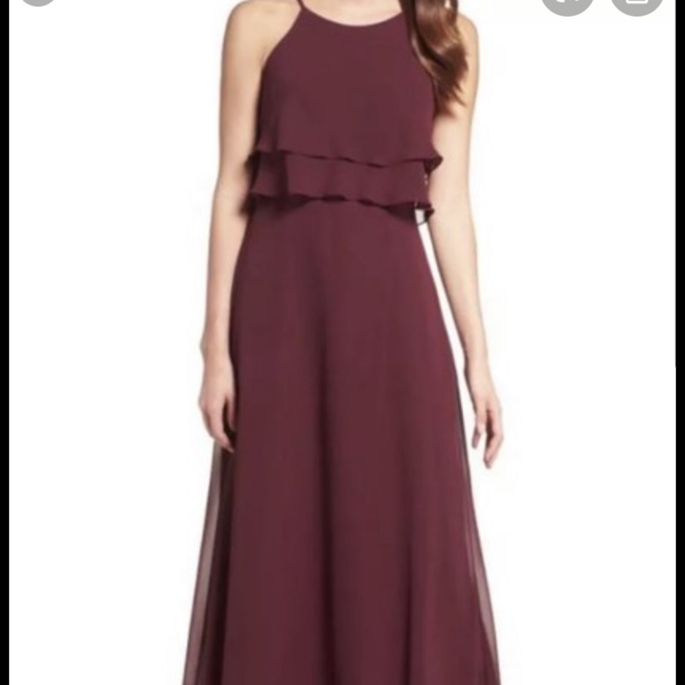 Jenny Yoo Hibiscus Charlie Ruffle Chiffon Dress